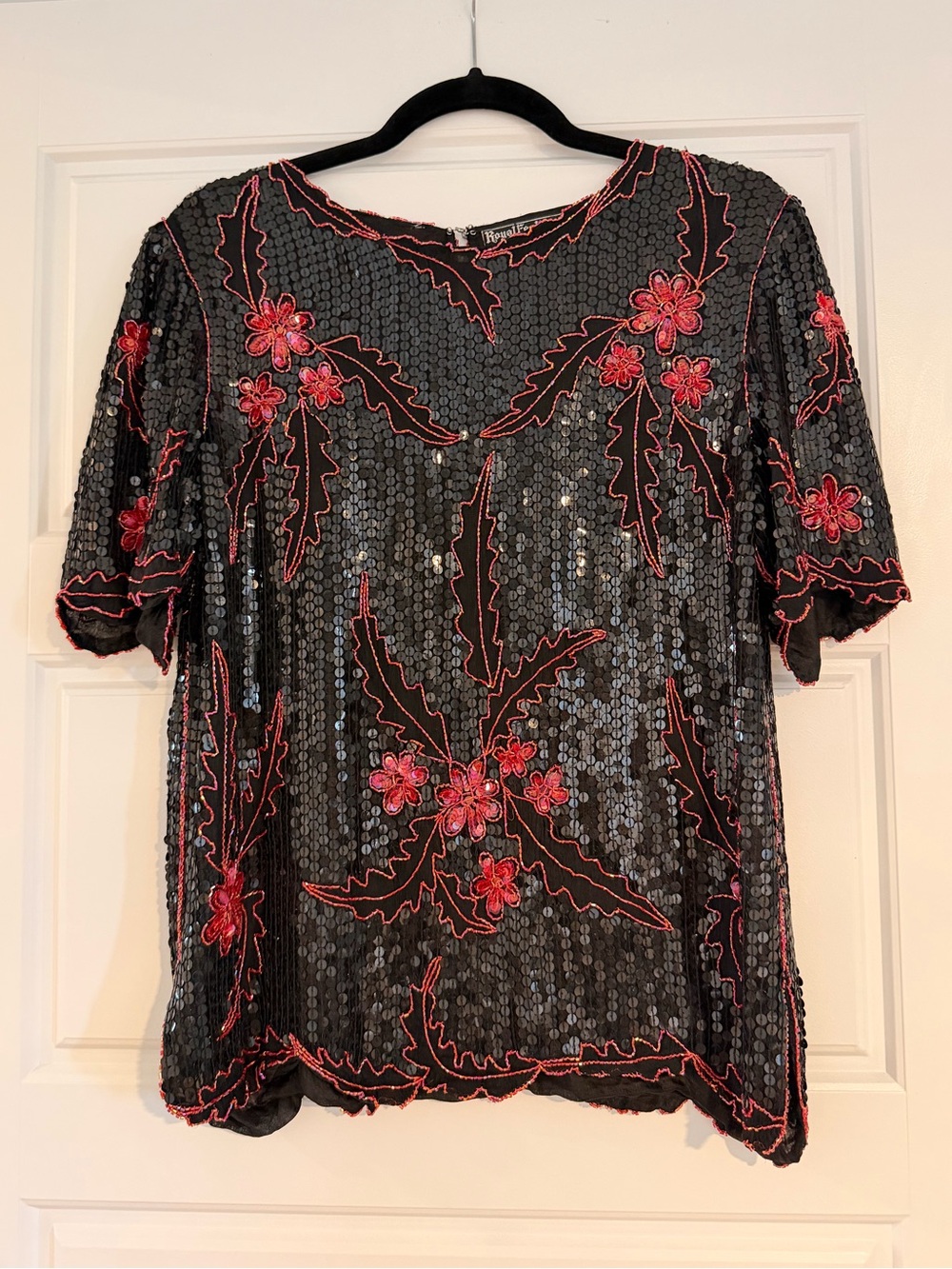 Vintage Silk Beaded Sequin Floral Top